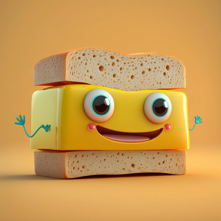 Cute sandwich character isolated on empty background. Happy mascot smiling. Generative aiの素材