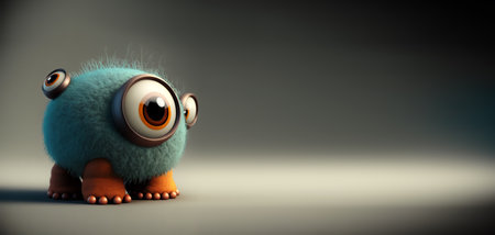 Cute video games character looking like a furry monster with big glossy eyes. Colorful lights and cartoon style. Generative aiの素材