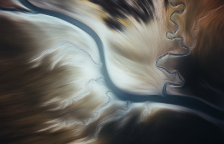 Abstract blue brown blur texture effect. Blurred veins water stream backdrop with a smoke style. Smooth motion illustration for your graphic design, banner, background, wallpaper or poster. 3D renderingの写真素材