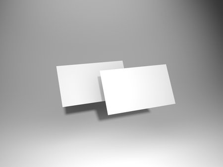 Two business cards floating on white Mockup. Blank american size calling card. 3D renderingの写真素材