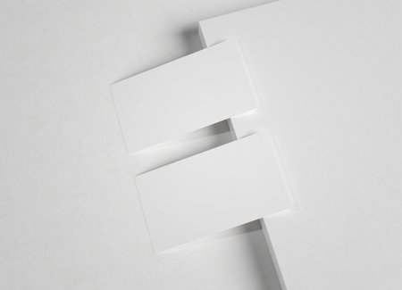 Two white business card Mockup. Textured calling card template on a blank squared surface. 3D renderingの写真素材