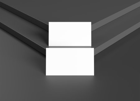Two black business cards on display Mockup. Blank calling card. 3D renderingの写真素材