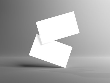 Two business cards floating on white Mockup. Blank american size calling card. 3D renderingの写真素材