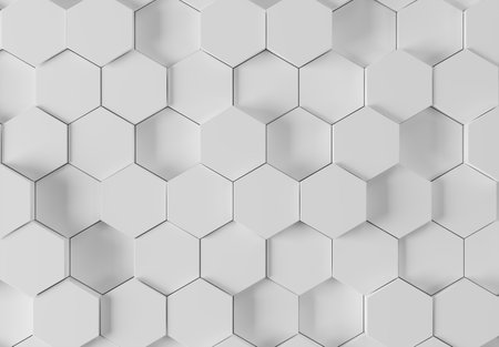 White glossy hexagons background pattern. Abstract hexagonal shiny texture. 3D renderingの写真素材