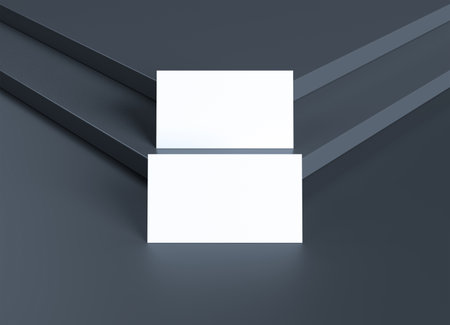 Two black business cards on display Mockup. Blank calling card. 3D renderingの写真素材