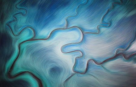 Abstract blue blur texture effect. Blurred veins water stream backdrop with a smoke style. Smooth motion illustration for your graphic design, banner, background, wallpaper or poster. 3D renderingの写真素材