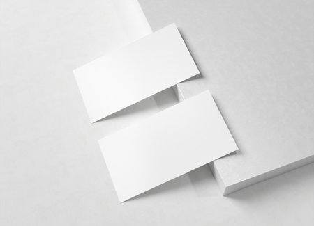 Two white business card Mockup. Textured calling card template on a blank squared surface. 3D renderingの写真素材
