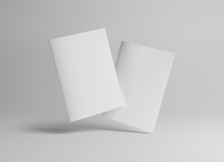 Two floating magazine covers Mockup on white background with shadows. 3D renderingの写真素材