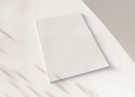 Magazine cover with soft shadows Mockup. Blank template of a catalog on white background. 3D renderingの写真素材
