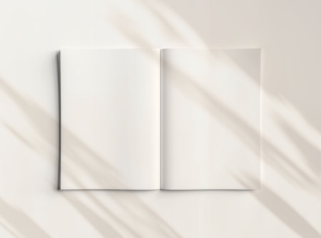 Isolated open magazine Mockup on white background with soft shadows. 3D renderingの写真素材