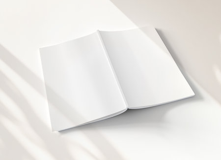 Open magazine cover with soft shadows Mockup. Blank template of a catalog on white background. 3D renderingの写真素材