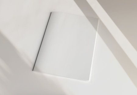 Magazine cover with soft shadows Mockup. Blank template of a catalog on white background. 3D renderingの写真素材
