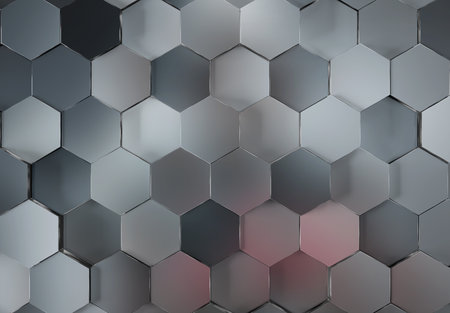 Gray and gradient glossy hexagons background pattern. Abstract hexagonal shiny texture. 3D renderingの写真素材