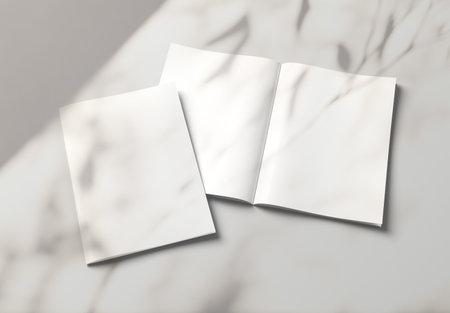 Isolated magazine cover and open magazine Mockup on white background with soft shadows. 3D renderingの写真素材