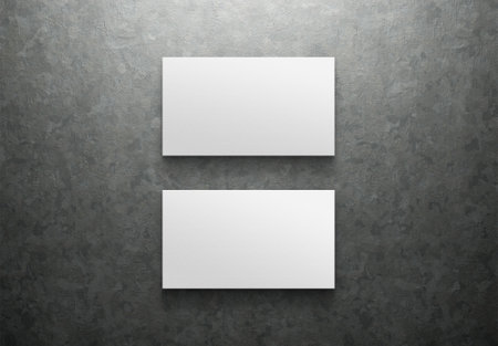 Two Minimalist business cards isolated on metal background Mockup. 3D renderingの写真素材