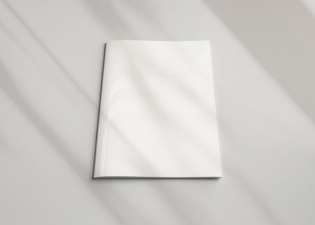 Magazine cover with soft shadows Mockup. Blank template of a catalog on white background. 3D renderingの写真素材