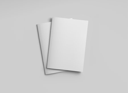 Two isolated magazine covers Mockup on white background 3D renderingの写真素材