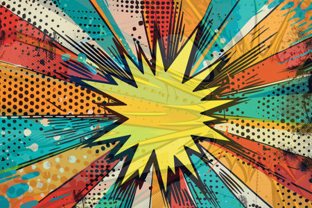 Colorful cartoon abstract explosion background. Vintage comic book style texture with stripes. Generative aiの素材