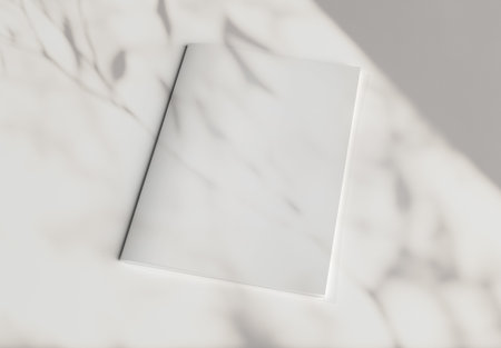Magazine cover with soft shadows Mockup. Blank template of a catalog on white background. 3D renderingの写真素材