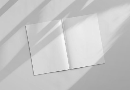 Open magazine Mockup on white background with soft shadows. 3D renderingの写真素材