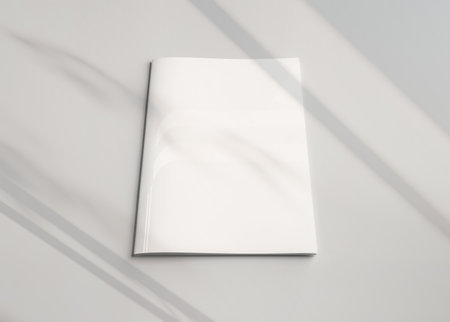 Magazine cover with soft shadows Mockup. Blank template of a catalog on white background. 3D renderingの写真素材