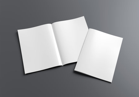 Magazine cover and open magazine Mockup on gray background with shadows. 3D renderingの写真素材