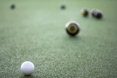 Lawn bowls focussed on jack