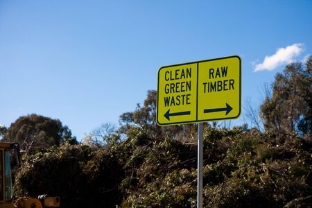 Sign for green waste and raw timber recyclingの写真素材