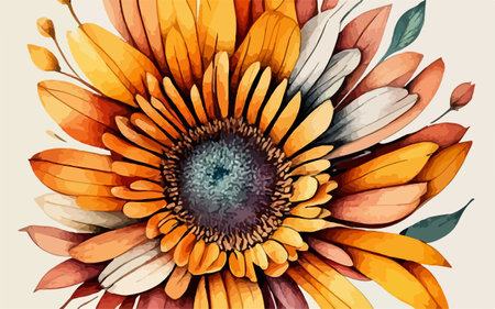 Beautiful hand drawn watercolor sunflower. Vector illustration for your designのイラスト素材
