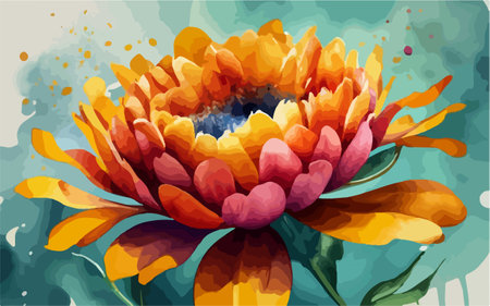 Colorful vector illustration of a chrysanthemum flower.のイラスト素材