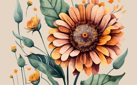 Beautiful floral background with sunflowers. Hand drawn vector illustration.のイラスト素材