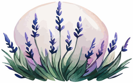 Illustration of a lavender bush with a large moon on a white backgroundのイラスト素材