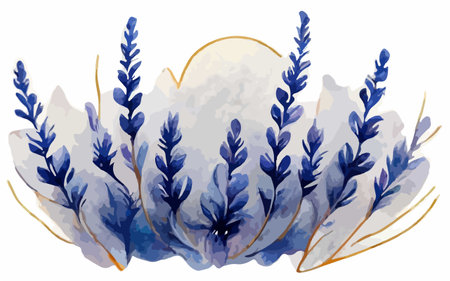 Watercolor illustration of blue lavender flowers on a white background.のイラスト素材