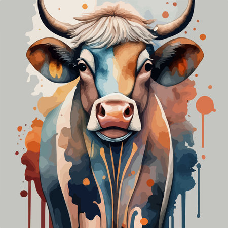 Portrait of a bull. Hand drawn watercolor illustration. Vector.のイラスト素材