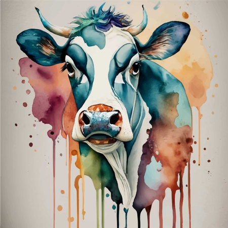 Watercolor portrait of a cow. Hand drawn illustration. Vector.のイラスト素材
