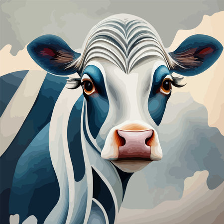 Vector illustration of a portrait of a cow on a gray background.のイラスト素材