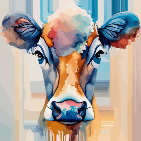 Vector illustration of a portrait of a cow on a colored background.のイラスト素材