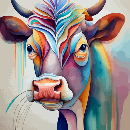 Vector illustration of a colorful portrait of a bull in a cartoon style.のイラスト素材