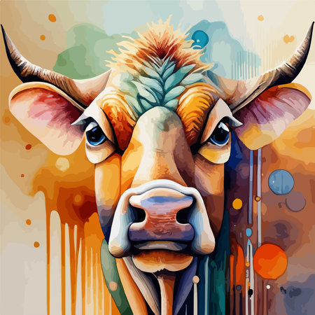 Cute bull head with colorful grunge background. Vector illustration.のイラスト素材