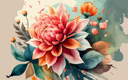 Beautiful watercolor floral background with dahlias. Vector illustration.のイラスト素材