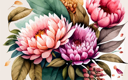 Beautiful bouquet of chrysanthemums. Vector illustration.のイラスト素材