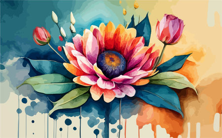 Beautiful floral background with watercolor blots. Vector illustration.のイラスト素材