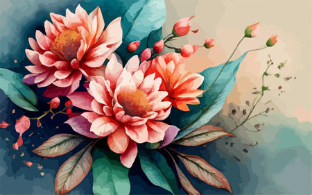 Beautiful watercolor floral background with dahlias. Vector illustration.のイラスト素材
