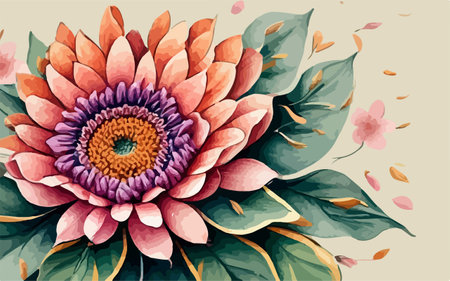 Beautiful watercolor floral background with dahlia. Vector illustration.のイラスト素材