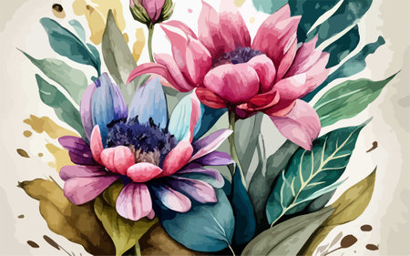 Hand drawn watercolor illustration of flowers. Floral design elements.のイラスト素材