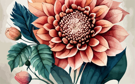 Dahlia flower vector illustration. Hand drawn floral background in vintage style.のイラスト素材