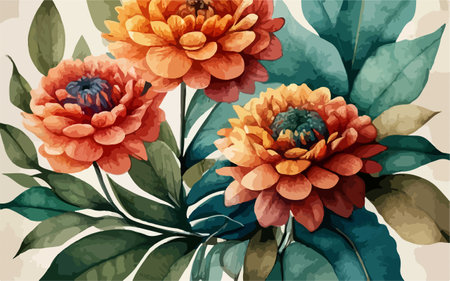 Vector floral background with dahlias. Hand drawn vector illustration.のイラスト素材