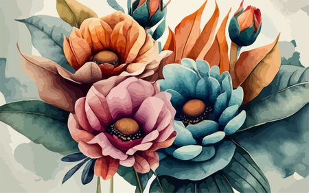 Bouquet of flowers in watercolor style. Vector illustration.のイラスト素材