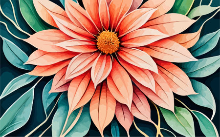 Illustration of a colorful floral background with leaves and dahliaのイラスト素材