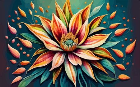 Bright colorful flower on a dark background. Vector illustration for your designのイラスト素材